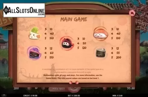 Paytable. Jumping Sushi from Gamshy