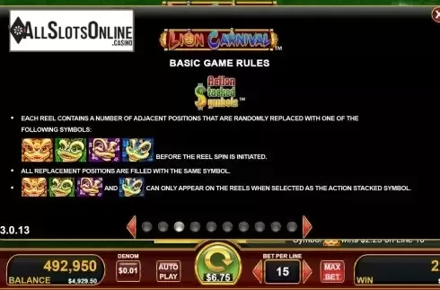 Action stacked symbols screen