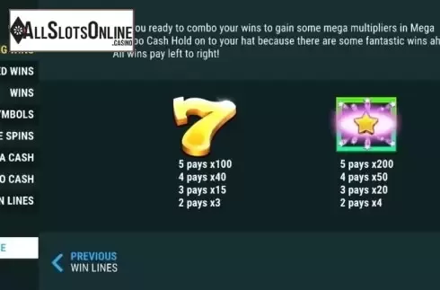 Paytable 1. Mega Combo Cash (Slot Factory) from Slot Factory