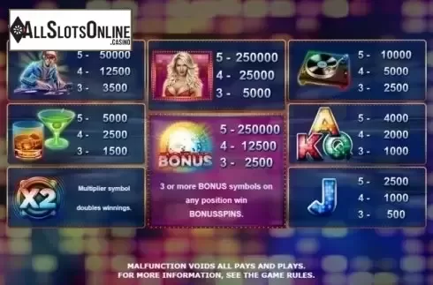 Paytable. Party Night (Amatic Industries) from Amatic Industries