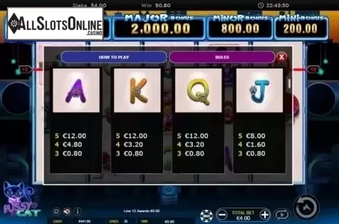 Paytable 3. Pussy Cat from Ainsworth