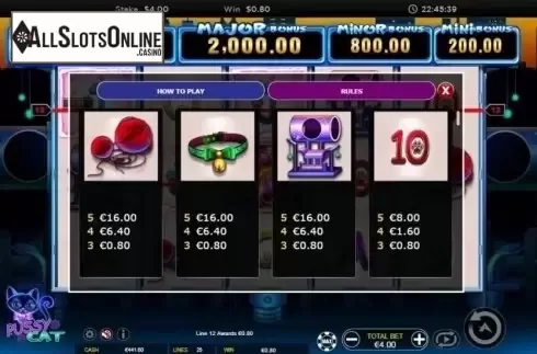 Paytable 2. Pussy Cat from Ainsworth