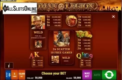Paytable. Roman Legion from Gamomat