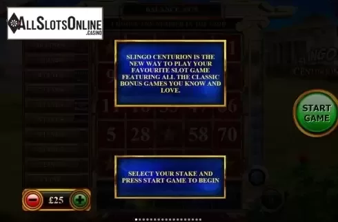 Game Rules 1. Slingo Centurion from Slingo Originals