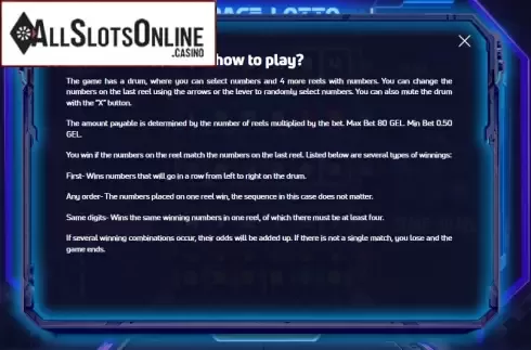 Rules. Space Lotto from Smartsoft Gaming