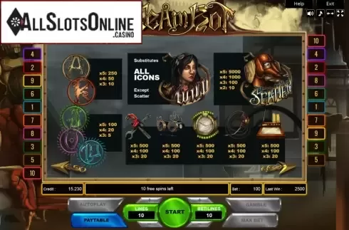 Paytable. Steambot from Platin Gaming