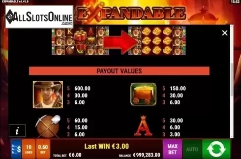 Paytable 2. The Expandable from Gamomat