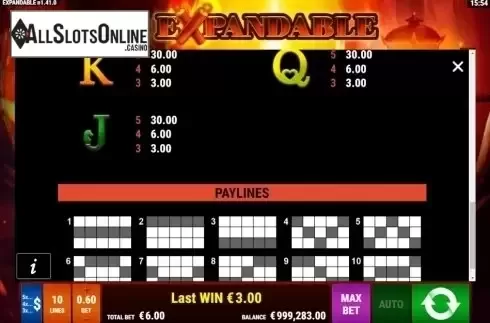 Paytable 3. The Expandable from Gamomat