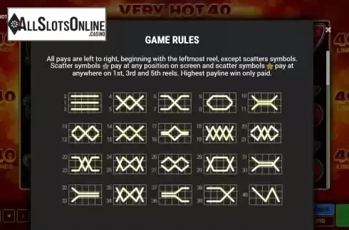 Paylines screen