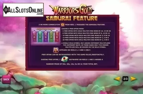Paytable 2. Warriors Gold from Playtech