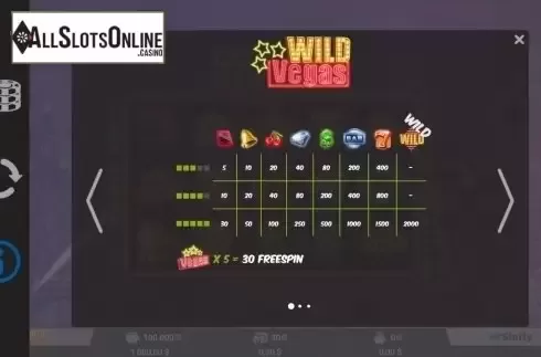 Paytable. Wild Vegas (MrSlotty) from MrSlotty