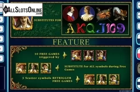 Paytable 2. d'Artagnan Deluxe from Novomatic