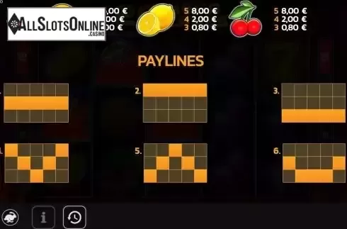 Pay Table / Pay Lines screen
