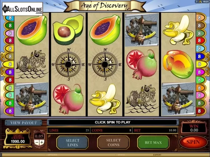 Reel screen. Age of Discovery from Microgaming