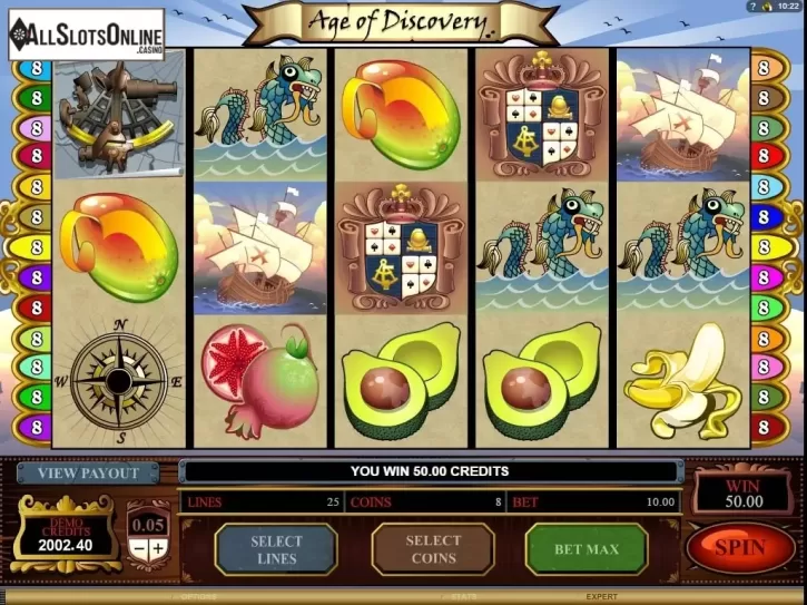 Scatter win screen. Age of Discovery from Microgaming
