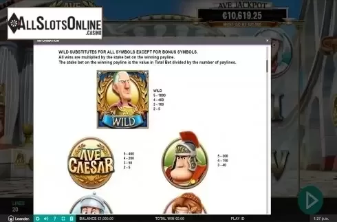 Paytable 1. Ave Caesar from Leander Games