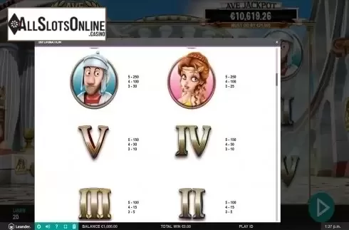 Paytable 2. Ave Caesar from Leander Games