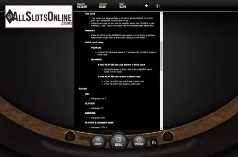 Information screen 3. Baccarat (Cubeia) from Cubeia