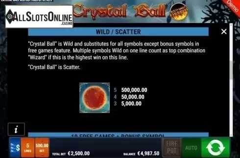 Features. Crystal Ball RHFP from Gamomat