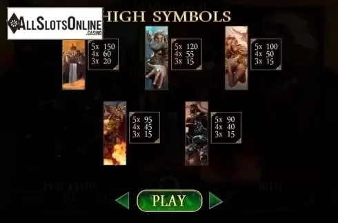 Paytable. Demi Gods II from Spinomenal
