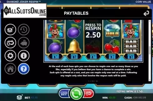 Buy respin feature screen