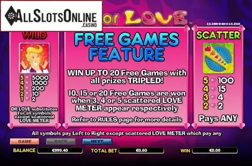 Paytable 1. Doctor Love from NextGen