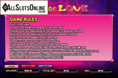 Paytable 4. Doctor Love from NextGen