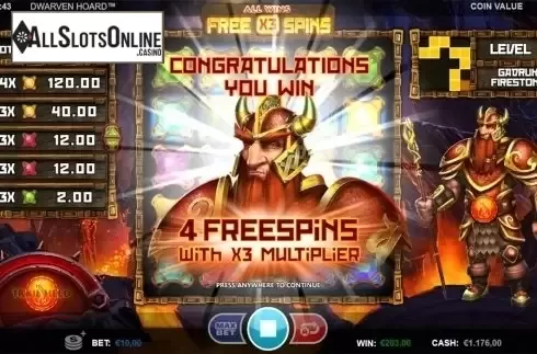 Free spins intro screen. Dwarven Hoard from Betsson Group