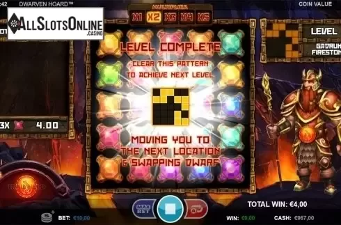 Level complete screen. Dwarven Hoard from Betsson Group