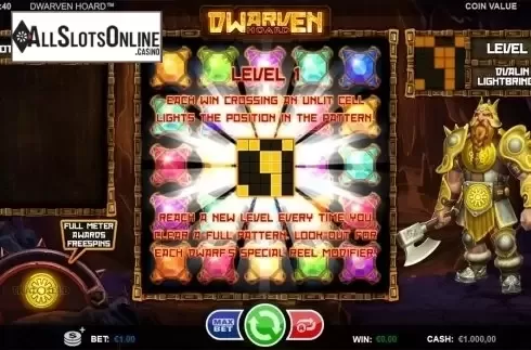 Level 1 screen. Dwarven Hoard from Betsson Group