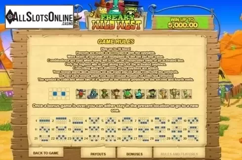 Paytable 3. Freaky Wild West from GamesOS