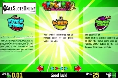 Paytable 2. Fruits Dimension HD from World Match