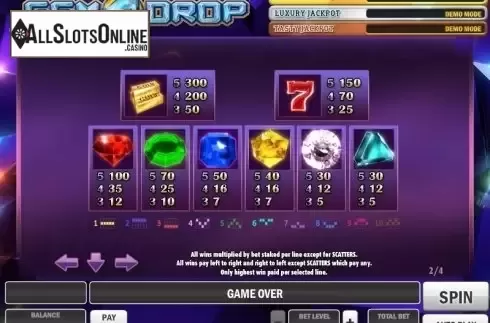 Paytable 2. Gem Drop from Play'n Go