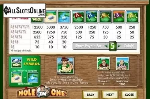 Paytable. Hole in One (Amaya) from Amaya