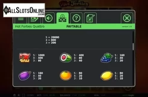 Paytable. Hot Forties Quattro from StakeLogic