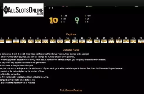 Paylines screen