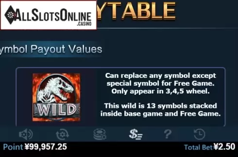 Paytable 1. Jurassic Park (Virtual Tech) from Virtual Tech
