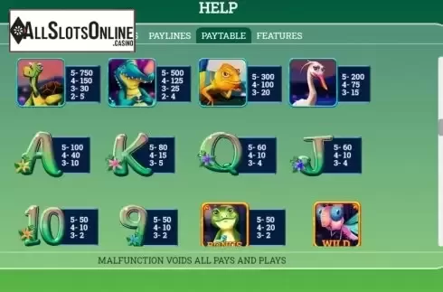 Paytable screen 1. Lilly's Pad from Arrows Edge