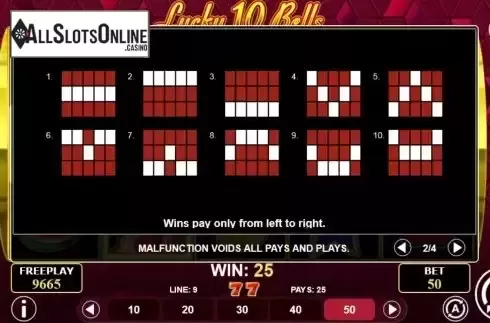 Paylines screen