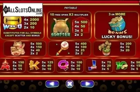 Paytable. Lucky Meow from Spadegaming