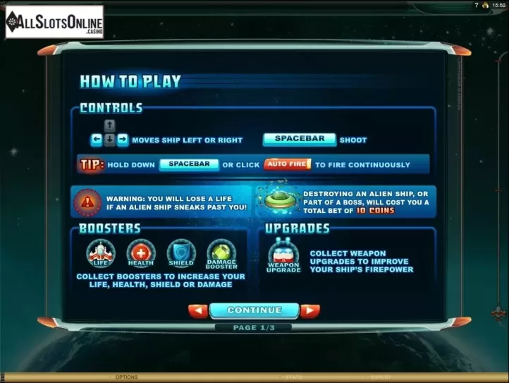 Screen3. Max Damage and the Alien Attack from Microgaming