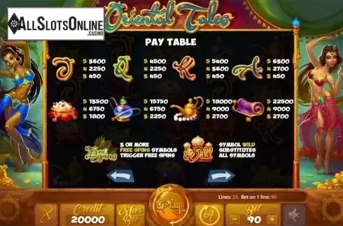 Paytable . Oriental Tales from X Card