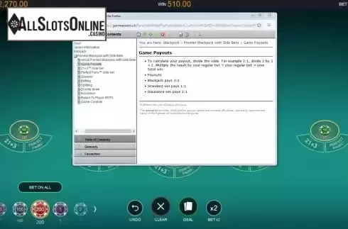 Paytable screen