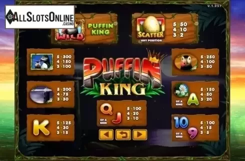 Paytable. Puffin King from GMW