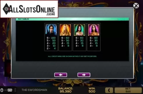Pay Tables 1. The Swordsman from High 5 Games