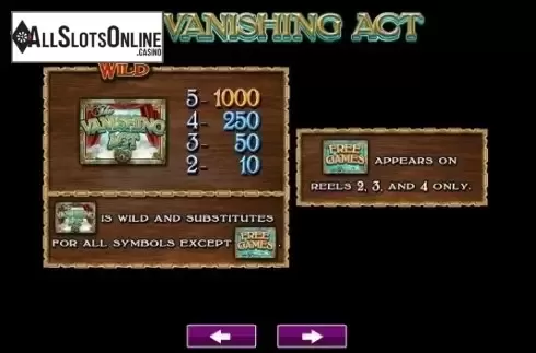 Paytable . The Vanishing Act from High 5 Games