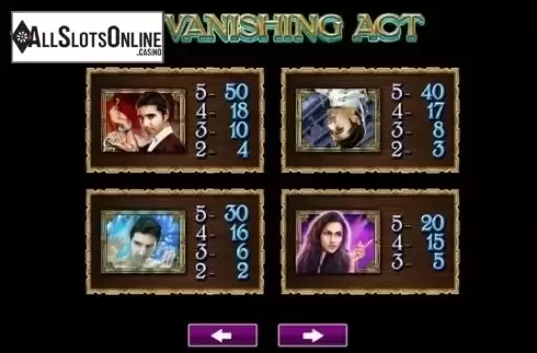 Paytable 2. The Vanishing Act from High 5 Games