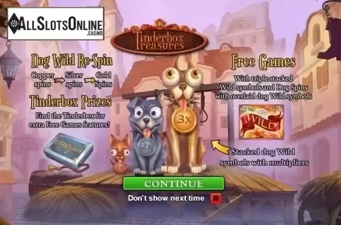 Intro Game screen. Tinderbox Treasure from Playtech