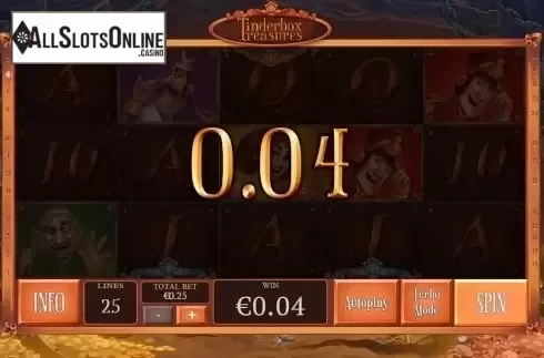 Win screen. Tinderbox Treasure from Playtech