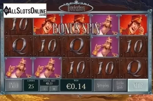 Bonus spin screen. Tinderbox Treasure from Playtech